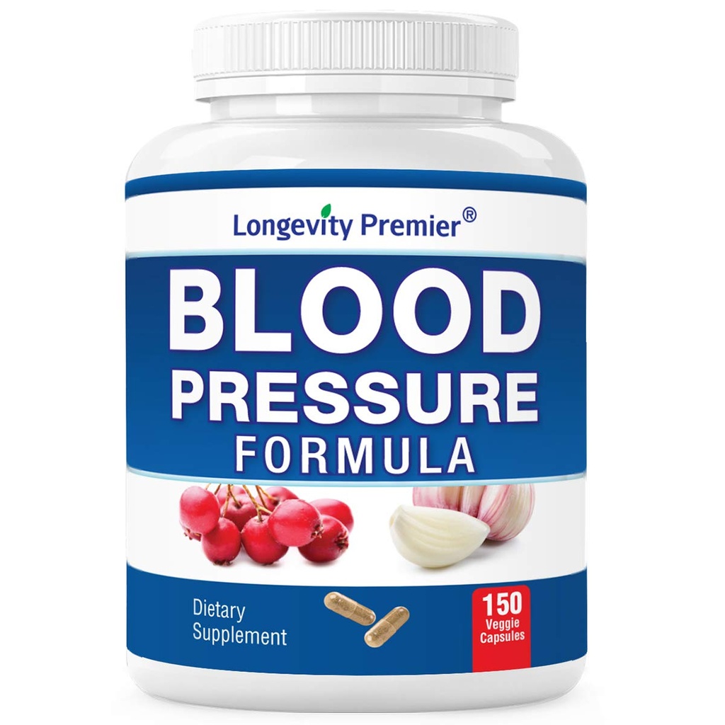 Longevity Blood Pressure Formula [150 Capsules] - With 12+ Natural Herbs. Dietary Support Supplement