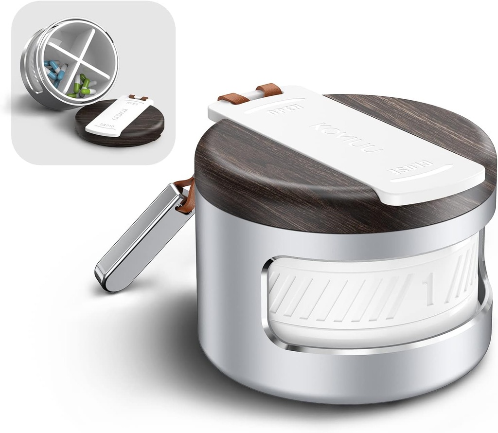 Μεταλλικό χάπι Organizer 4 φορές την ημέρα, Daily Pill Box 4 Compartment, Travel Pill Container for Purse Small Pill case, Vitamin Holder Organizer, Portable Pillbox for Medicine Supplement, Silver