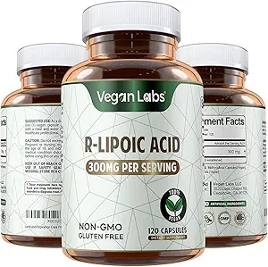 Vegan Labs R-Lipoic Acid 300MG, 120 Vegan Capsules- Supports Cellular Enerji ve Antioksi Koruma- Gluten Free, Non-GMO, Stabilized R-ALA Supplement- 4 Ay Supply