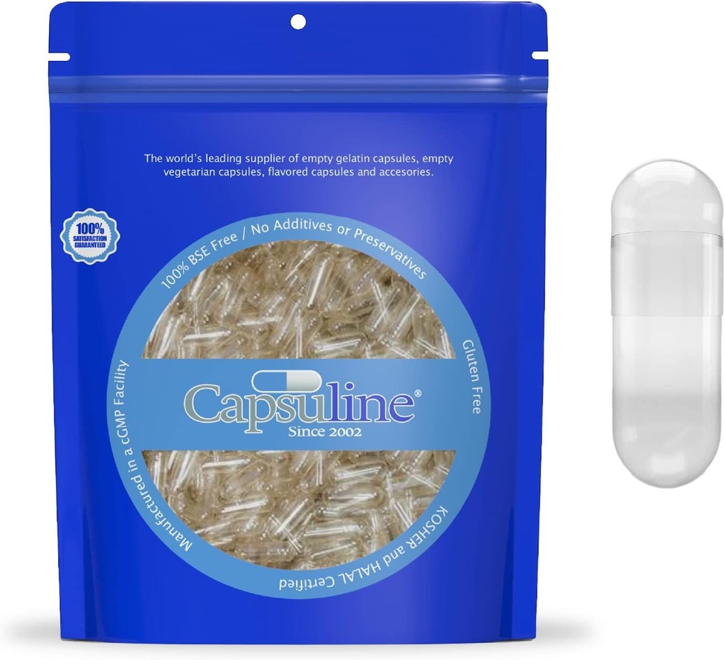 Capsuline Uzunluk 000 - Clear Boş Vegan Capsules - 1000 Kont - Boş Veggie Pill Capsules - DIY Sebze Kapsülü - Boş Caps - Kosher and Halal Sertifikalı - Non-GMO sertifikalı