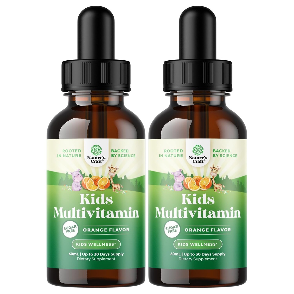 Natures Craft Liquid Multivitamin for Kids Immunity Support - Yummy Toddler Multivitamin Supplement with a C D3 E B6 and D3 Liquid Vitamins for Kids of All Ages - High Absorption 2Fl Oz (Pack of 2)