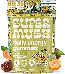 Enerji Mushroom Gummies - Organik Lions Mane Supplement with Cordyceps, Rhodiola, L-Theanine, Maca - Vegan & Sugar-Free - Energy, Focus, Stamina, Stres Azaltımı - 60 Gummies (30 Hizmet)