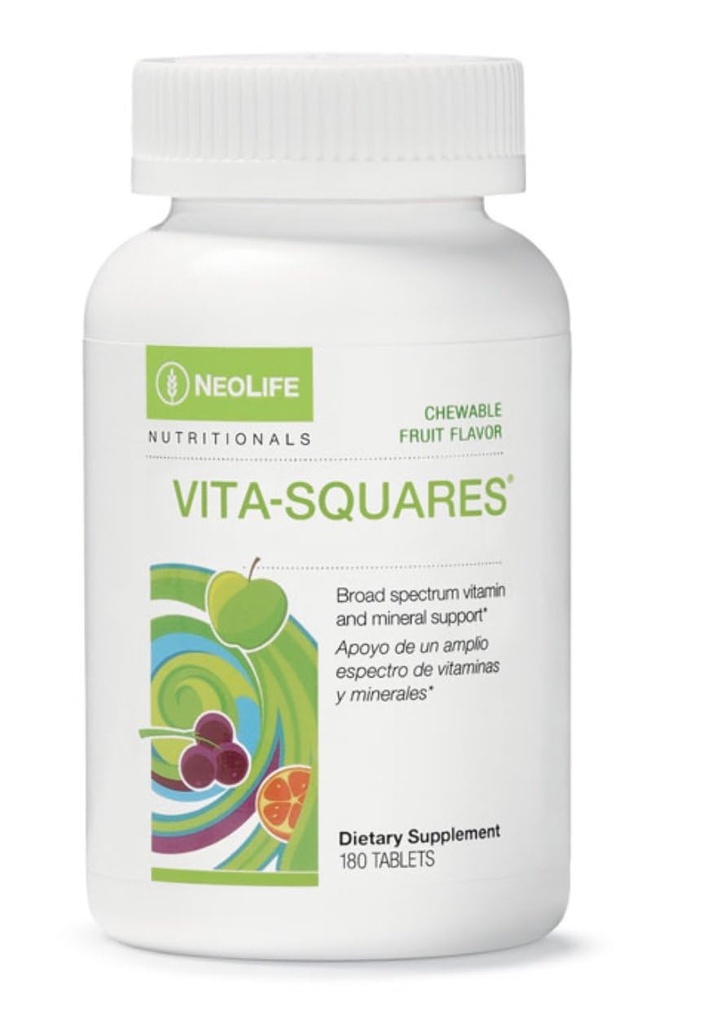 NeoLife Vita-Squares - Chewable Multivitamin for Kids, 18 Essential Vitamins & Minerals, Iron, Zinc, Vitamin D3, B-Complex, Vitamin for Kids MultiVitamin C & E, Berry-Citrus Flavor, 180 Tablets