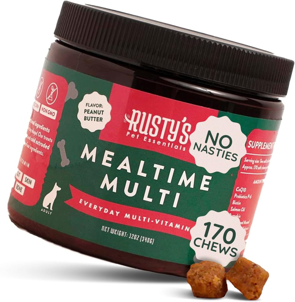 Premium Dog Multivitamin Supplement (170 Chews) - Mealtime Multi - CoQ10 ile - Probiyotikler - Riley - Immune Support - Daha İyi Ortak Hareketliliği teşvik eder - Sağlıklı Skin & Coat - ABD'de Yapılan