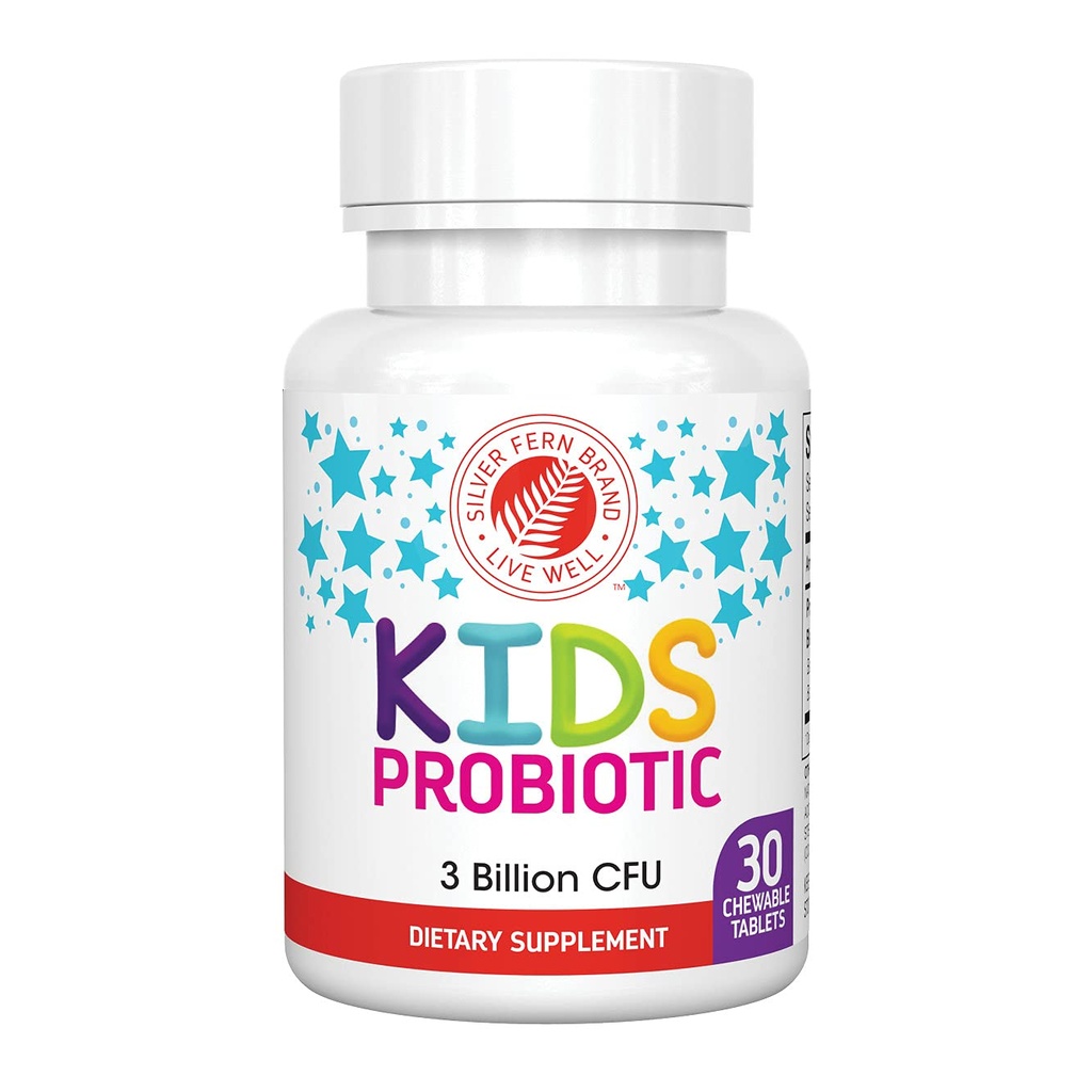 Silver Fern Brand Kids Ultimate Probiotic - 1 Μπουκάλι - 30 Μασώμενα Δισκία - Ζάχαρη & Χωρίς Γλουτένη - Παιδικό Συμπλήρωμα Διατροφής - DNA & Επιβίωση Επαληθευμένο - Digestive & Immune Support