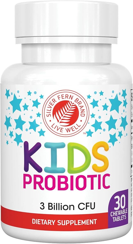 Silver Fern Brand Kids Ultimate Probiotic - 1 Μπουκάλι - 30 Μασώμενα Δισκία - Ζάχαρη & Χωρίς Γλουτένη - Παιδικό Συμπλήρωμα Διατροφής - DNA & Επιβίωση Επαληθευμένο - Digestive & Immune Support