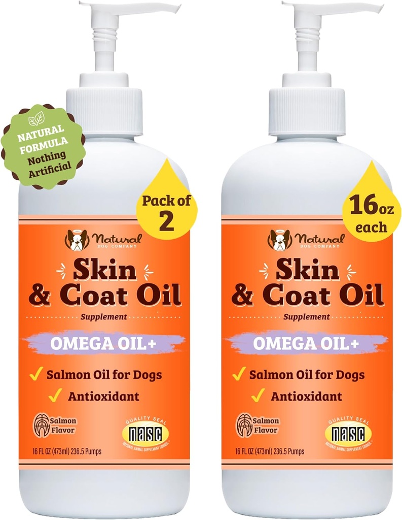 Doğal Köpek Şirketi 2 Paketi - 16 oz. Skin ve Coat Oil, Köpekler için Fish Oil Supplements, Fatty Acids, Antioksi, Multi Dog Family, Büyük Breed Dogs, 32 oz. Değer