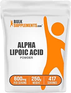 BulkSupplements.com Alpha Lipoic Acid Powder - ALA Supplement, Antioxidant Supplement - Χωρίς γλουτένη, 600mg ανά Σερβίρισμα, 250g (8,8 oz) (πακέτο του 1)