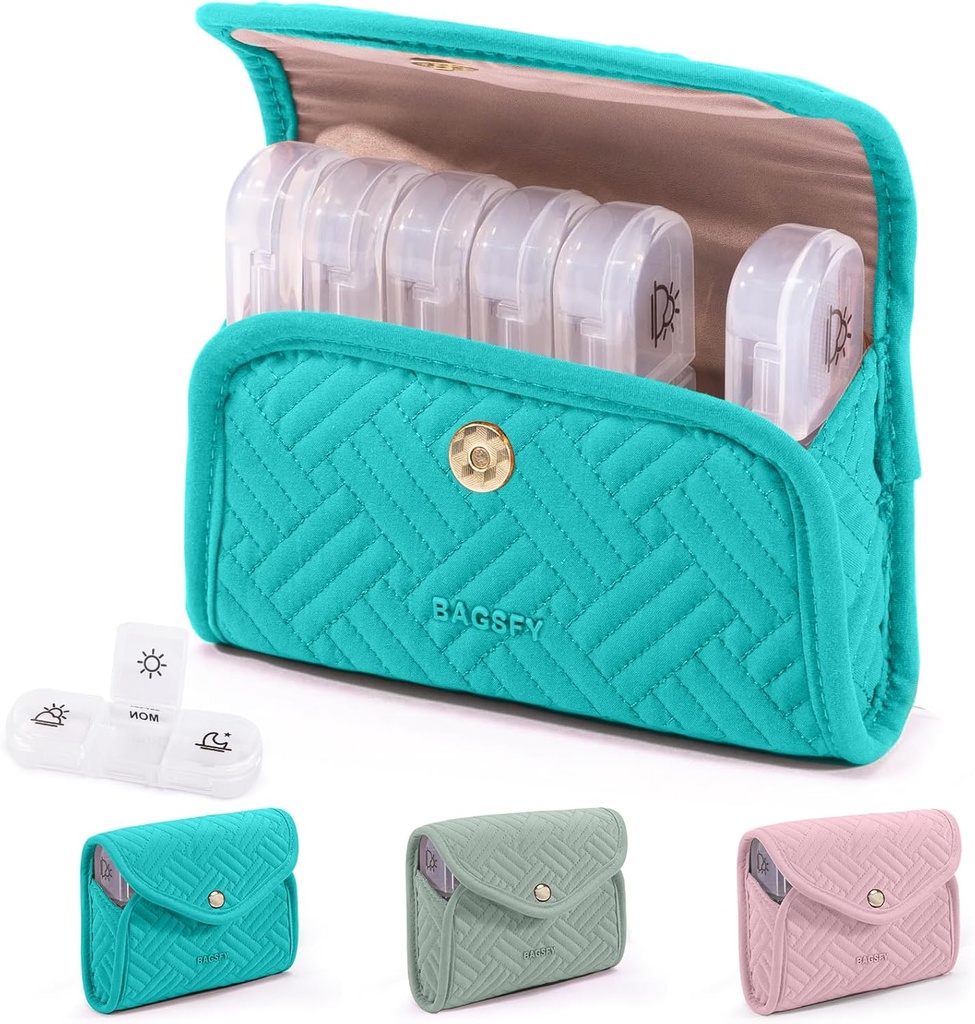 BAGSFY Weekly Pill Organizer 3 Times a Day in a Cute Fabric Pill Case, Medicine Pill Organizer, Pill Box, Portable Travel Pill Case, Pill Container for Drug, Vitamins, Fish Oils, Supplements, Fish Oils, Supplements
