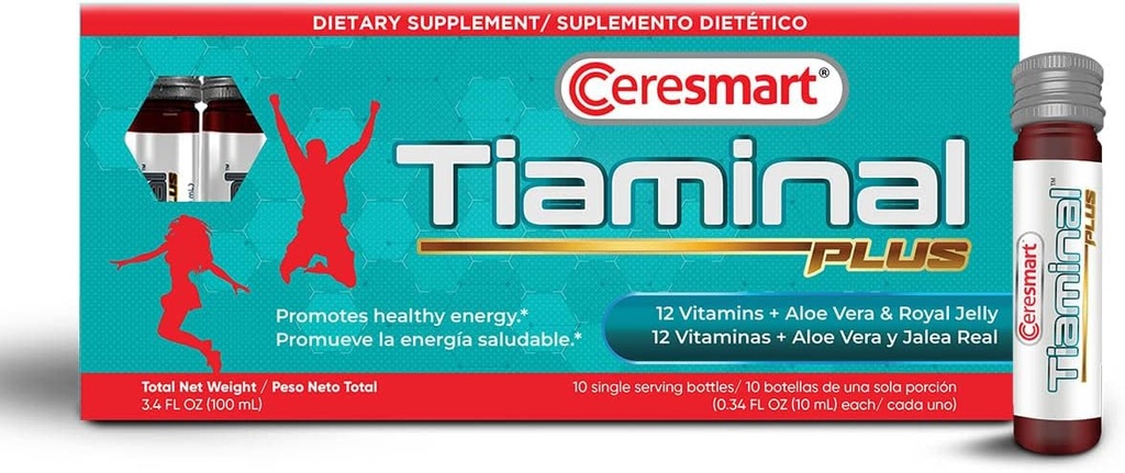 Ceresmart Tiaminal Plus Multivitamin για γυναίκες και άνδρες – 10 x Single Serving Vials Liquid Multivitamins Dietary Supplement – Ενεργειακά Συμπληρώματα Βιταμίνης με Αλόη Βέρα, Royal Jelly