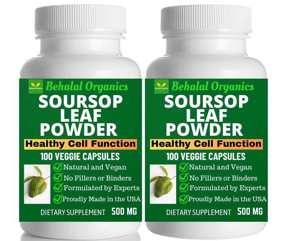 2 Packs Soursop Graviola Capsules 500mg Pure Natural Soursop Capsules Leaves Fruit Powder - 100 Capsules (2 Packs)