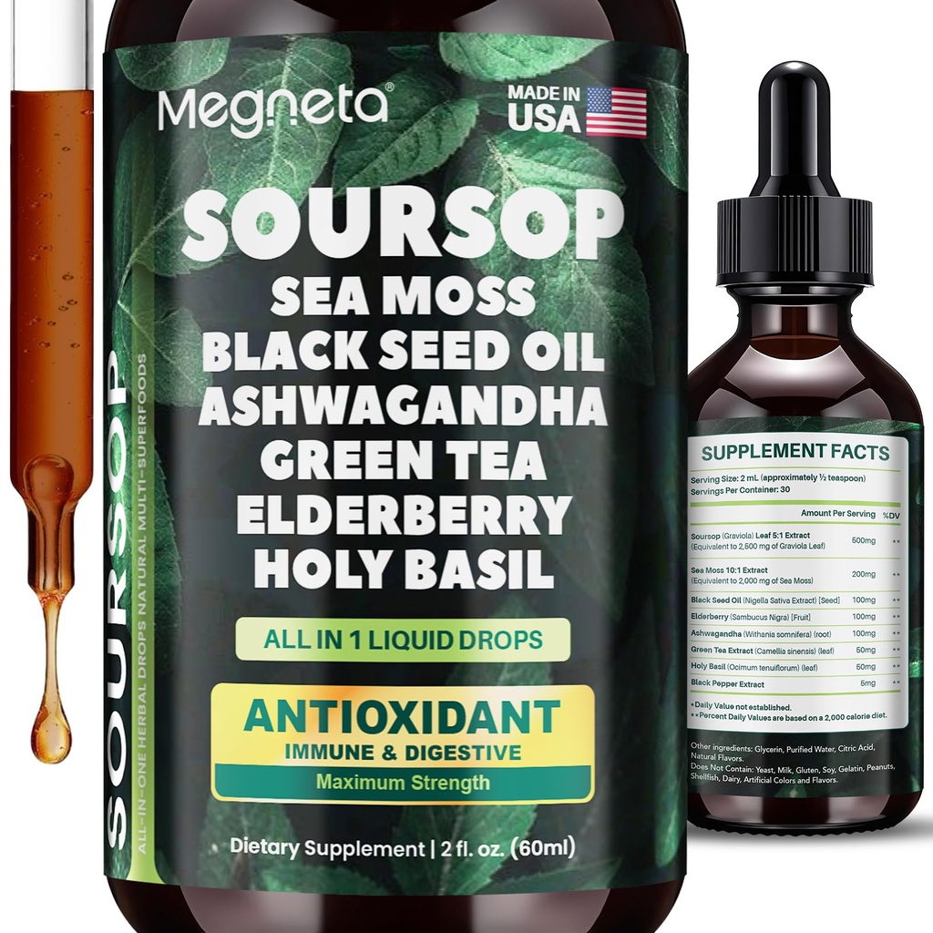 Organic Soursop Graviola Liquid Drops,Natural Antioxidant, Immune Boost 2 FL.OZ