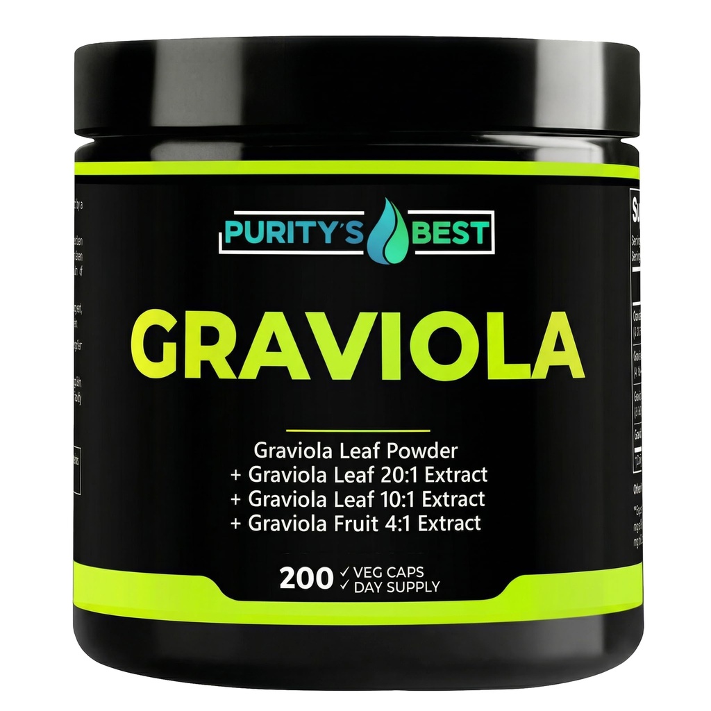 Purity's Best Graviola (Soursop) Supplement, Concentrated 377.5 mg Formula, Supports Immune Function & Antioxidant Protection, 200 Veggie Capsules, Made in USA.