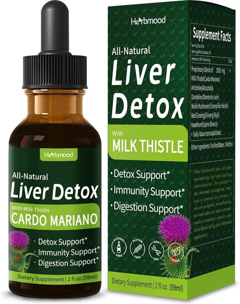 Γάλα Thittle ήπαρ Detox σταγόνες, Cardo Mariano (con Silimarina) y Diente de León para el Hígado Graso, συμπλήρωμα υποστήριξης ήπατος w/Artichoke & Dandelion εκχύλισμα για την καθαριότητα του ήπατος και την επισκευή. 2oz