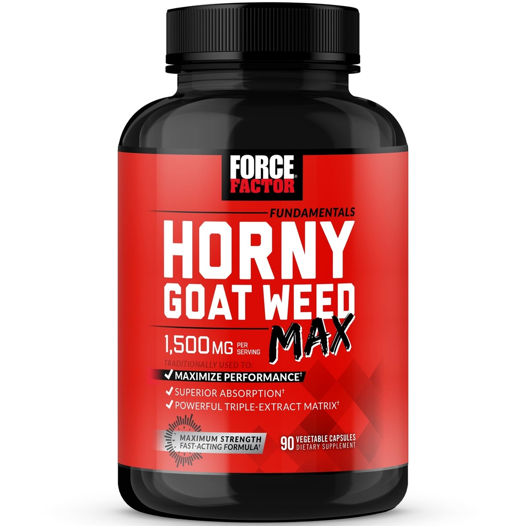 FORCE FACTOR Horny Goat Weed Max, Horny Goat Weed for Men and Women to Maxising Performance and Drive, Triple-Extract HGW Horny Goat Weed Herbal Supplement, 1500 mg, 90 Capsules