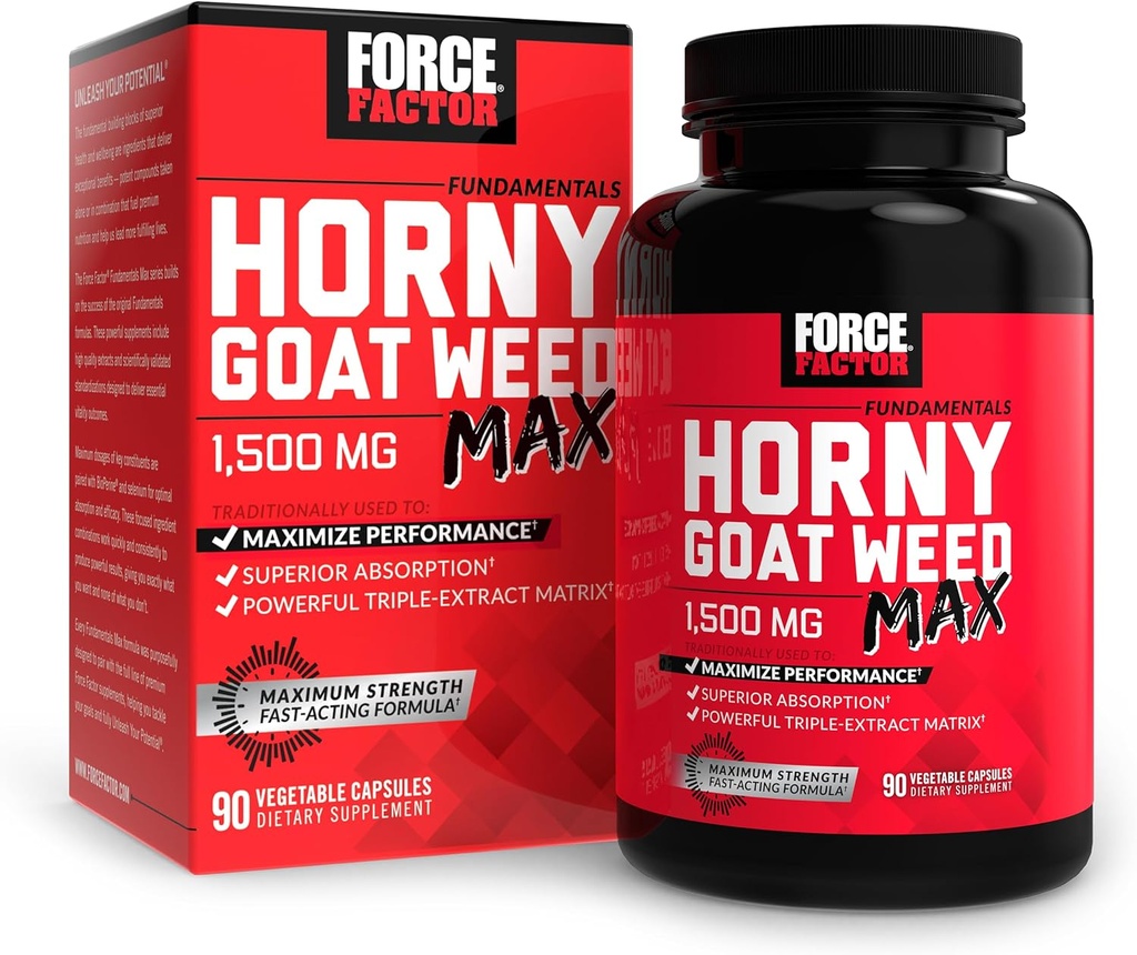 FORCE FACTOR Horny Goat Weed Max, Horny Goat Weed for Men and Women to Maxising Performance and Drive, Triple-Extract HGW Horny Goat Weed Herbal Supplement, 1500 mg, 90 Capsules