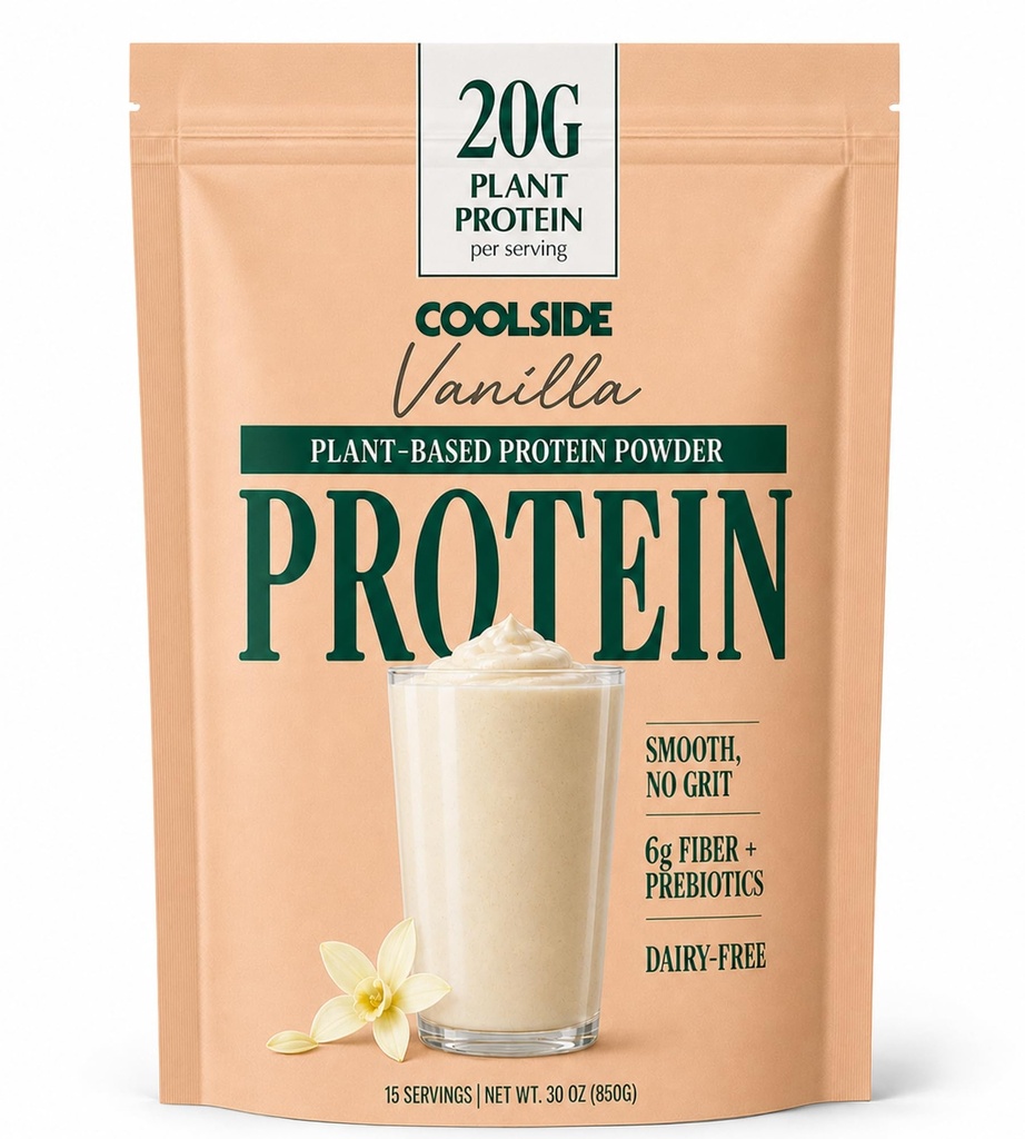 Coolside Vegan Plant Based Protein Powder Super Shake - 20g Clean Protein Blend(Hemp, Pumpkin, Watermelon Seeds), Prebiotics Fiber, Natural Sweetened, Dairy Free, Gluten Free - 15 Serv (Vanilla)