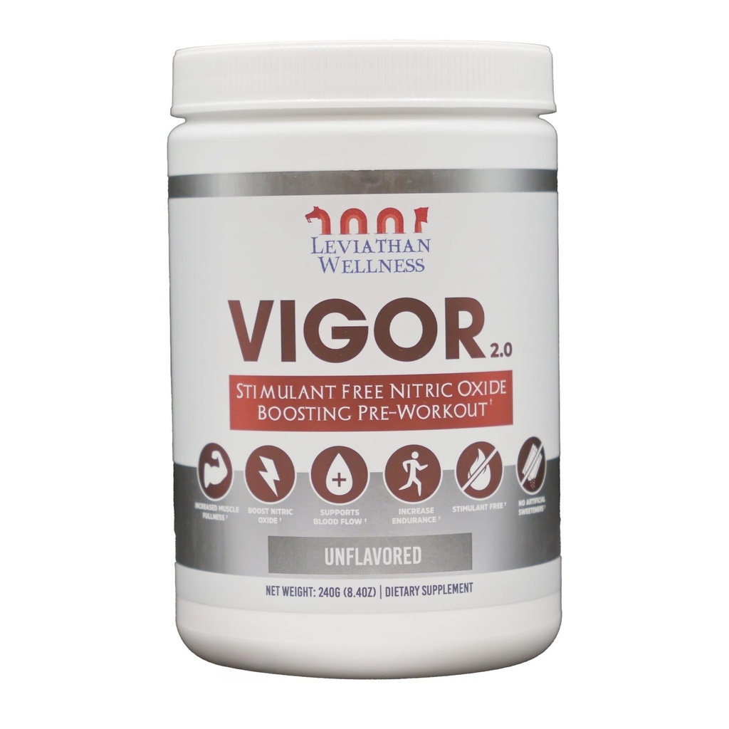 Vigor V2 - Stimulant-Free Nitric Oxide Pre-Workout Powder | 1500mg of Each: L-Citrulline, Nitrosigine and GlycerPump | Unflavored | 30 Servings, 10.45g Each | Made in USA