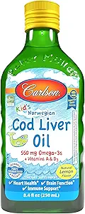 Carlson - Kid's Cod Liver Oil, 550 mg Omega-3s, Βιταμίνες A & D3, Wild Norwegian, Lemon, 250 mL