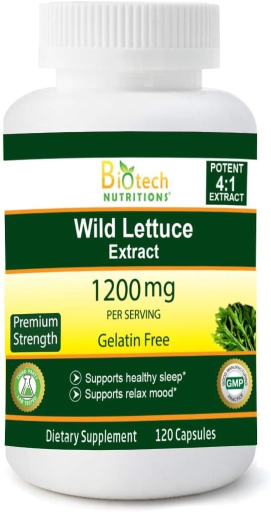 Wild Lettuce Extract 1200 mg ABD'de 120 Sebze Capsule Gelatin Free Made in USA Most Potent Lactuca Virosa Vegan and Non-GMOMO