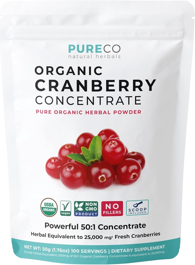 USDA Organik Cranberry Temp (50:1) Toz - 500 mg Fresh Cranberries - Kidney Cleanse & UTI Destek Vitaminleri için - Kadın - Tamam - 100 Hizmet - No Pills