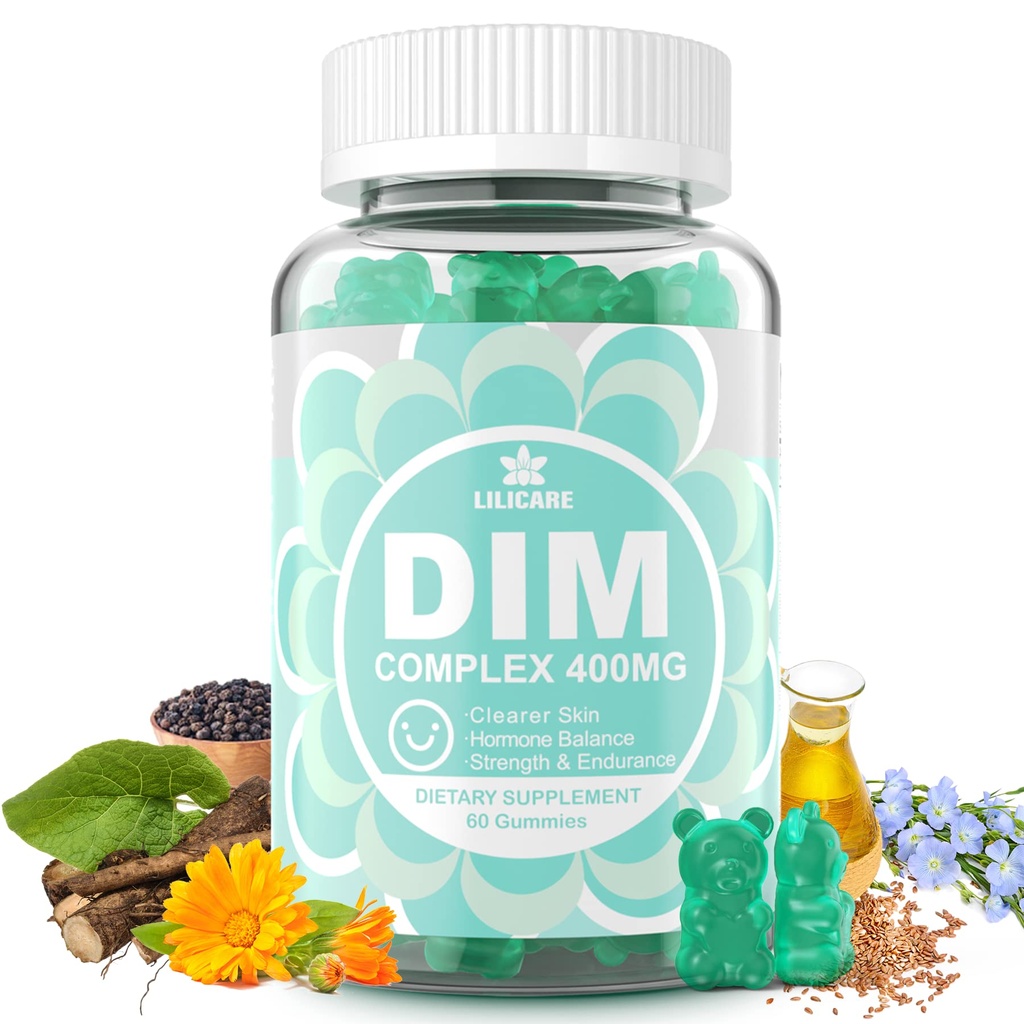 DIM συμπλήρωμα γυναίκες 400mg, συμπλήρωμα οιστρογόνων για γυναίκες, χωρίς ζάχαρη DIM Gummies για άνδρες και γυναίκες w/ βιοτίνη, έλαιο flaxseed, Burdock, Calendula, BioPerine για ισορροπία ορμονών, εμμηνόπαυση και Prostate 60Cts