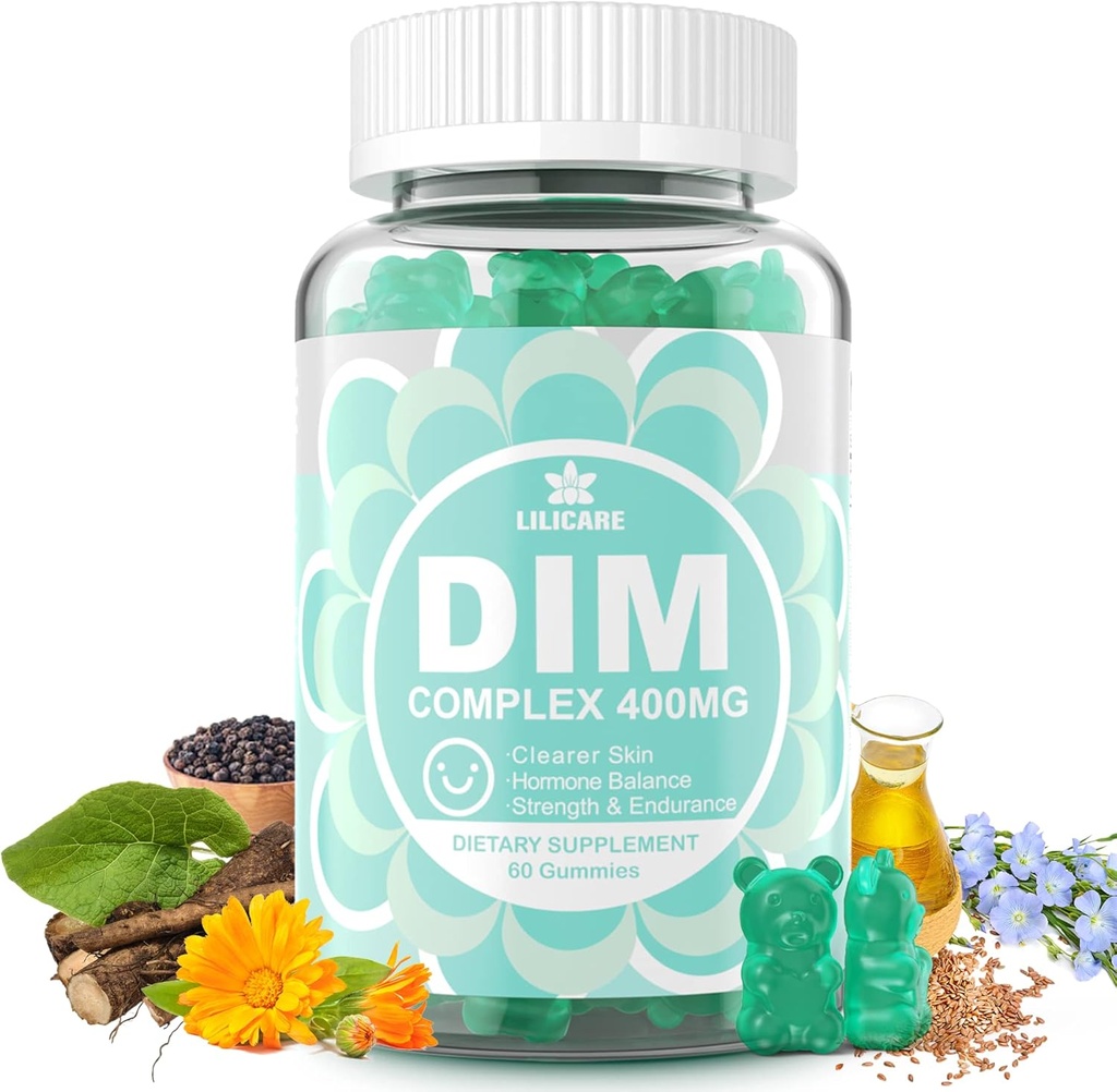 DIM Supplement Women 400 mg, Estrogen Supplement for Women, Sugar Free DIM Gummies for Men & Women w/ Biotin, Flaxseed Oil, Burdock, Calendula, BioPerine for Hormon Balance, Menopause & Prostate 60Cts