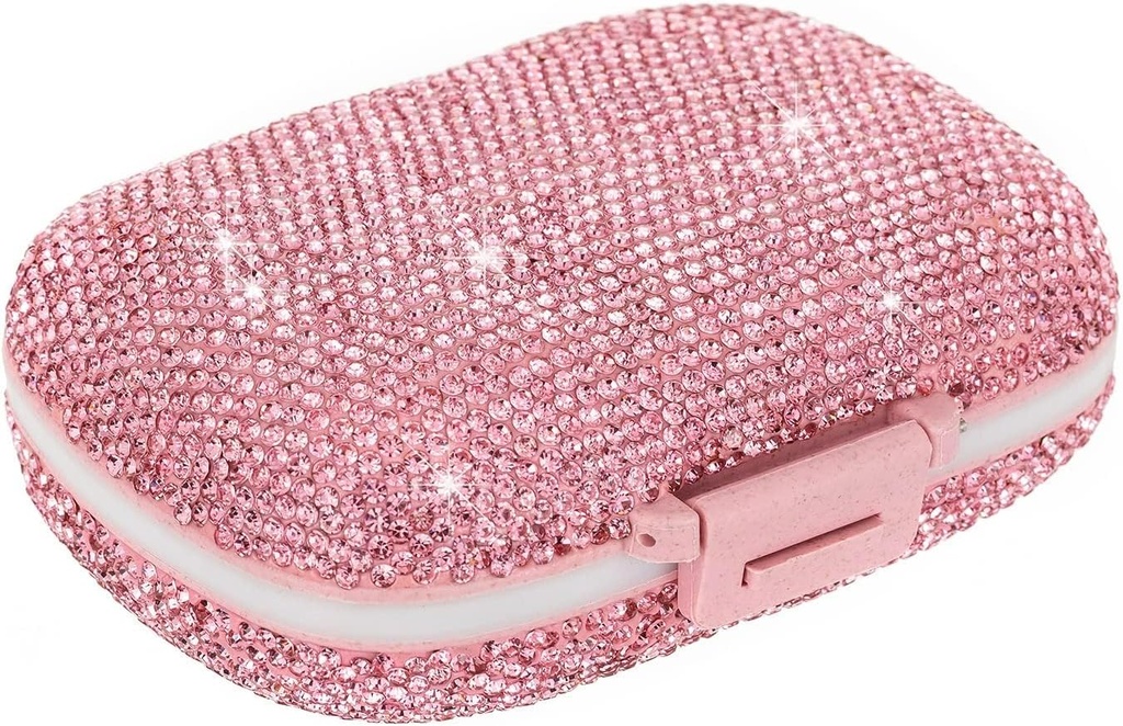 Cute Pill Organizer Small Bling Pill Case for Purse Medicine Vitamin konteyner Günlük Pill Box Konteyner for Women Travel Medicine Kit (Pink) için konteyner siparişi