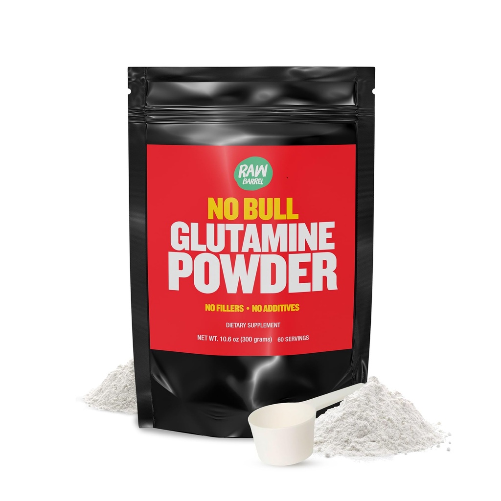 “No Bull” L-Glutamine σκόνη - Άγευστη και μικρονιωμένη γλουταμίνη, καθαρή L σκόνη γλουταμίνης, μη ΓΤΟ, L συμπλήρωμα γλουταμίνης, φυσικά Vegan, χορτοφάγοι και χωρίς γλουτένη, 300g