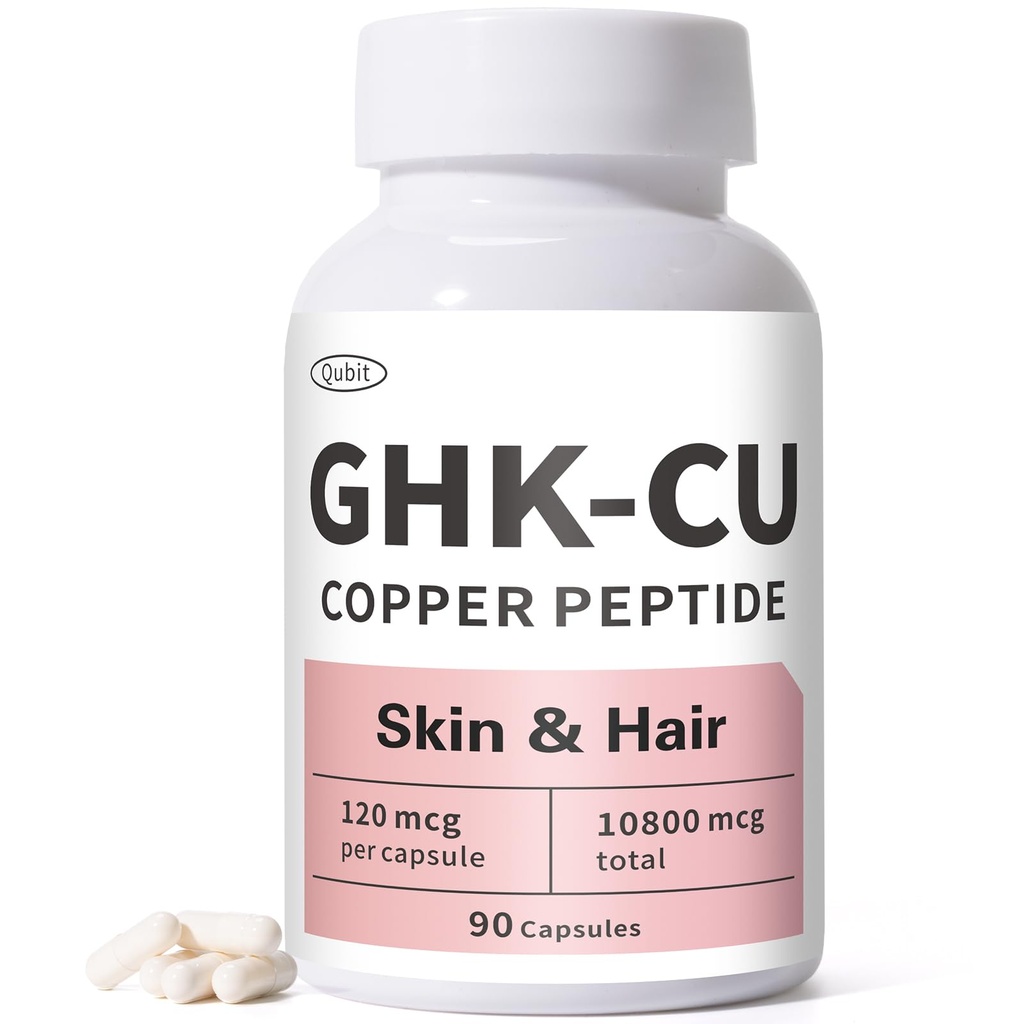 QUBIT GHK-Cu Copper Peptide Supplement for Skin & Hair, Easy to Absorb, Precisely Dosed – 90 Vegan Capsules