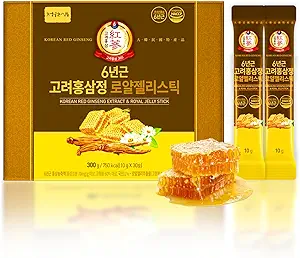 6 Yıl Kore Red Ginsengi & Royal Honey | 30 Sticks | Sweet Flavor | 70mg Ginseng, %15 Avustralya Honey | Enerji, Focus, Fatigue, Immune Support | Daily Supplement for Men & Women Women