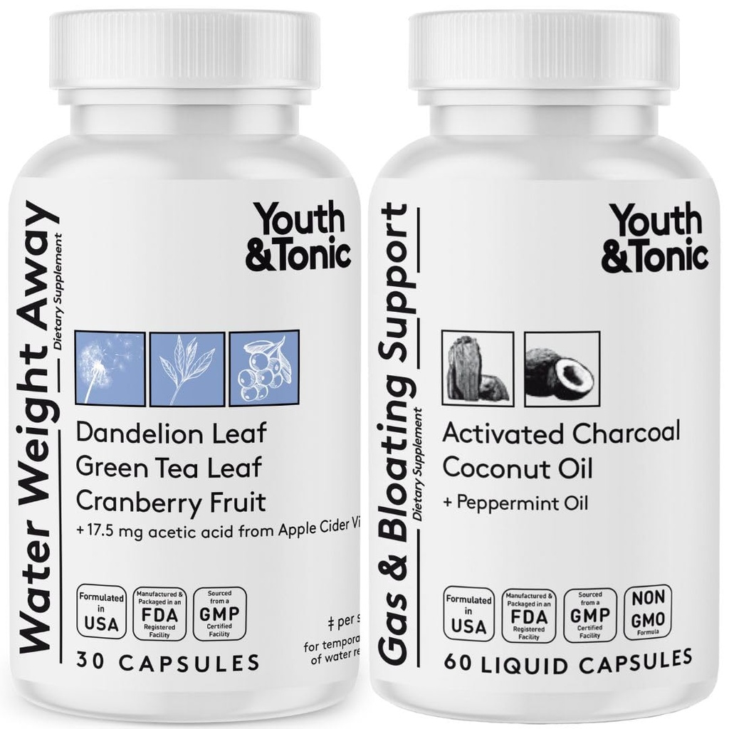 Su Kilo Away & Gas and Bloating – Diuretic & Charcoal Pills for Bloating Relief – Water Retention, Swollen Legs & Digestive Bloating – Peppermint & Coconut Oil – 90 Pills