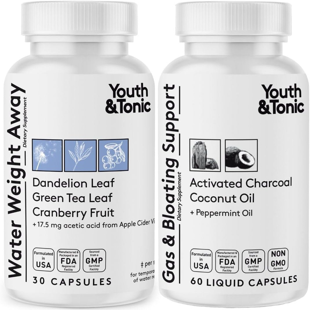 Su Kilo Away & Gas and Bloating – Diuretic & Charcoal Pills for Bloating Relief – Water Retention, Swollen Legs & Digestive Bloating – Peppermint & Coconut Oil – 90 Pills