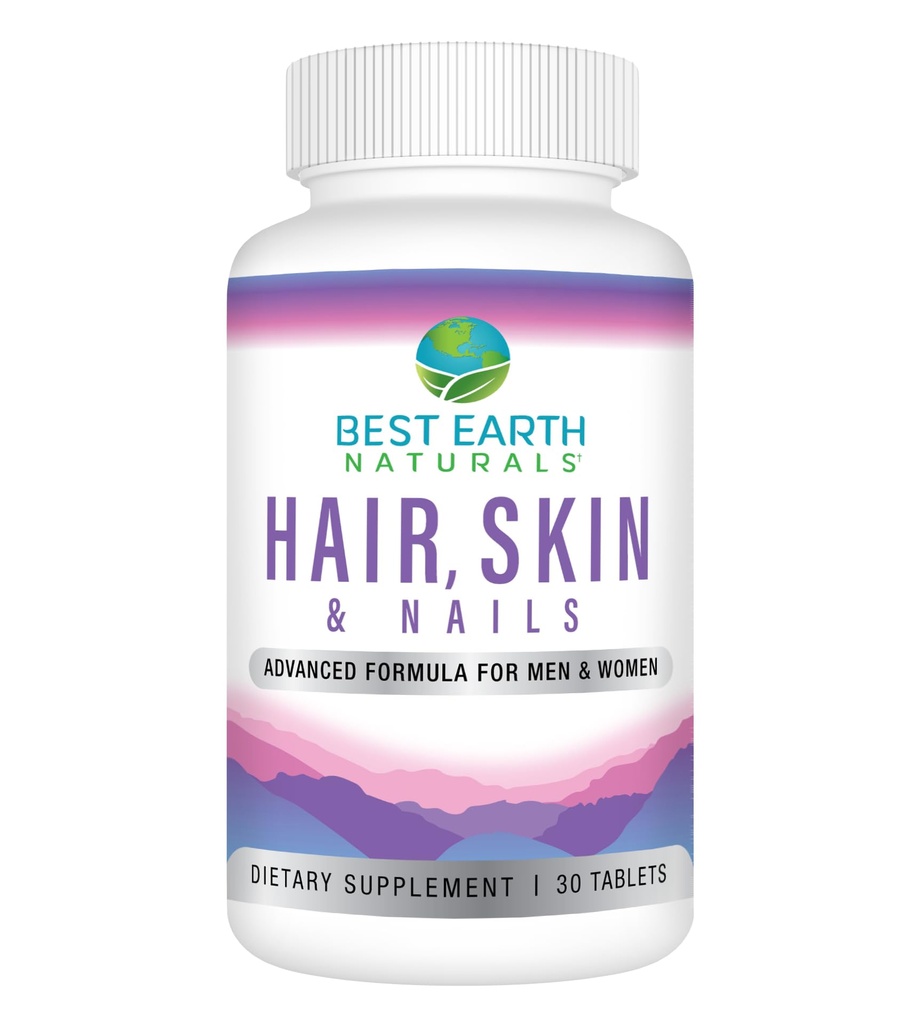 Best Earth Naturals Hair, Skin and Nails Supplement with Biotin, Collagen, Βιταμίνες για υγιή μαλλιά, λαμπερό δέρμα, ισχυρά νύχια