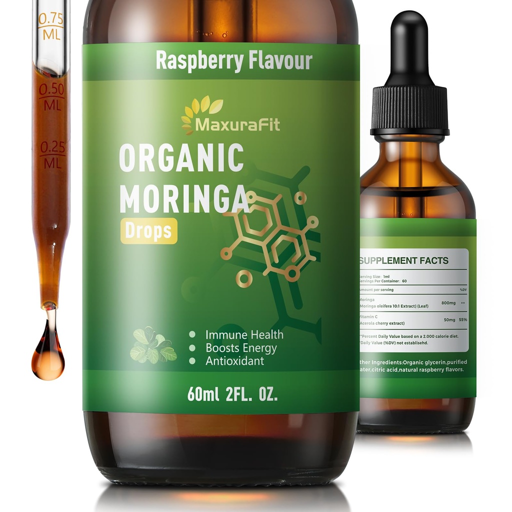 Moringa Leaf Drops with Vitamin C, Moringa Oleifera Extract Liquid Drops for Immunity Support,Antioxidant,Overall Health & Energy,Vegan Herbal Supplement 2 fl oz