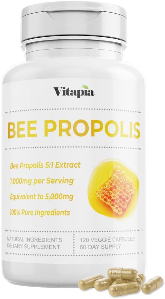 Bee Propolis Extract Capsules 1000mg Supplement for Immune Support, Vitality, Skin Health - Potent Polyphenols, Flavanoids, Antioxidants - 120 Count, Non-GMO, Gluten-Free