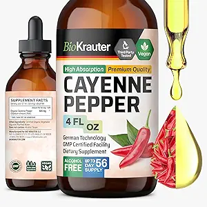 BIO KRAUTER Cayenne Pepper Türlü - Pure Capsaicin Ekstraksiyon - Sıvı Cayenne Pepper Digestive Support - Sugar & Alkol Free 4 Fl.Oz.