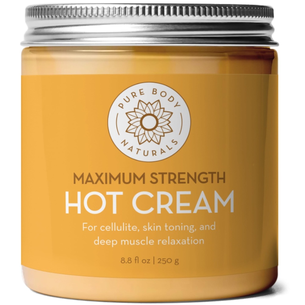 Pure Body Naturals Max Strength Hot Cream – Warming & Cooling Cream with Capsaicin and Menthol – Soothing Comfort for Overworked Muscles – 8.8 oz