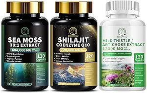 Sea Moss ve Shilajit Sche, Milk Butle Capsules for Liver Cleanse Detox & Tamir, Enerji, Antioksi, Immune Support