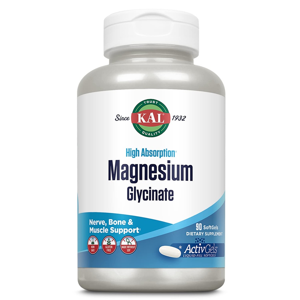 KALEM Glycinate ActivGels 315 mg, High Abhidrasyon Supplement Magnezyum for Muscle, Nerve & Bone Health Support, Non-GMO, Gluten Free, 30 Hizmet, 90 Softgels
