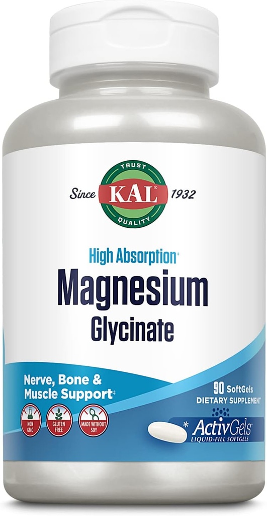 KALEM Glycinate ActivGels 315 mg, High Abhidrasyon Supplement Magnezyum for Muscle, Nerve & Bone Health Support, Non-GMO, Gluten Free, 30 Hizmet, 90 Softgels