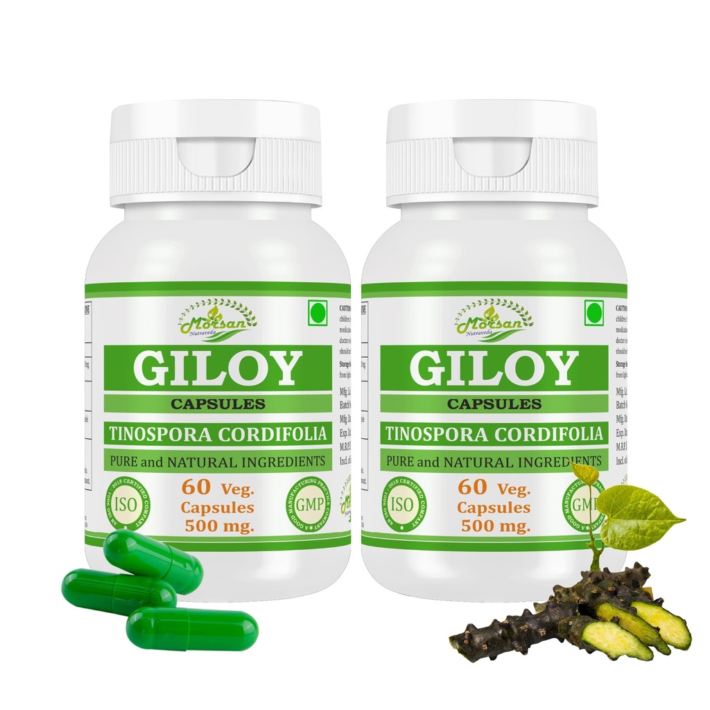 Morsan's Giloy (Tinospora Cordifolia) Capsules | Combo Pack of 2 x 60 x 500 mg. Veg. Capsules (2)