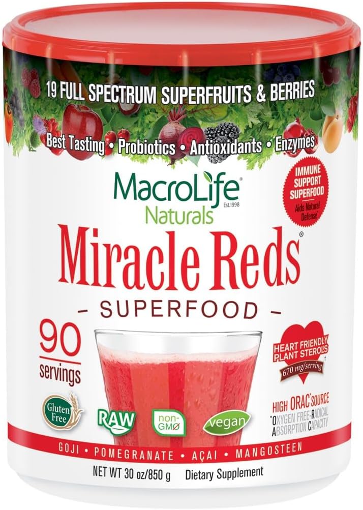 MacroLife Naturals Miracle Reds Superfood Supplement Toz Antioksis Polyols Enzymes Probiyotiks - Raw Non-GMO Organik Vegan Gluten & Dairy Free - 30oz (90 Hizmet) 30oz 30oz (90 Hizmet)