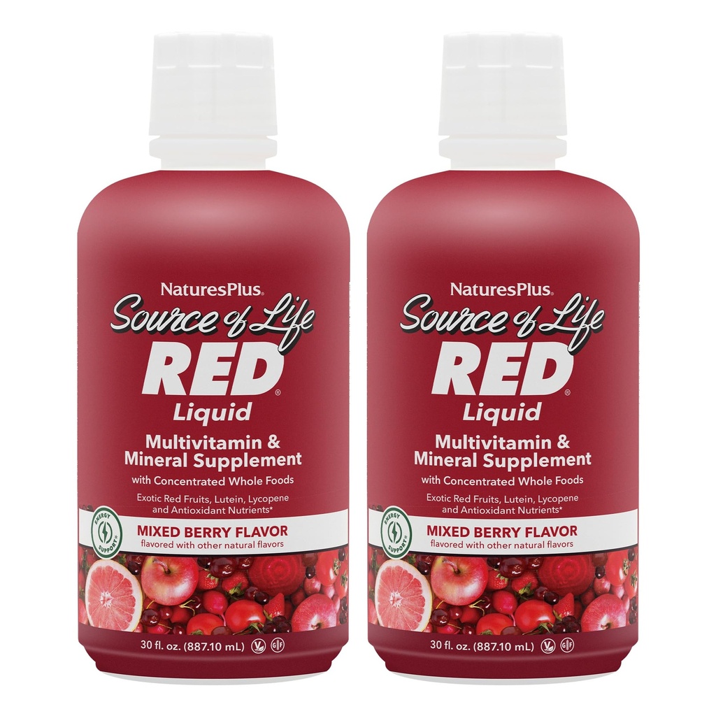 NaturesPlus Πηγή Ζωής RED Πολυβιταμίνη Υγρό - 30 oz, Συσκευασία 2 - Ενέργεια & Ανοσολογική Υποστήριξη - με Εξωτικά Κόκκινα Φρούτα, Λυκοπένιο & Λουτεΐνη - Χορτοφαγικά & Χωρίς Γλουτένη - 60 Σύνολο Υπηρεσίες