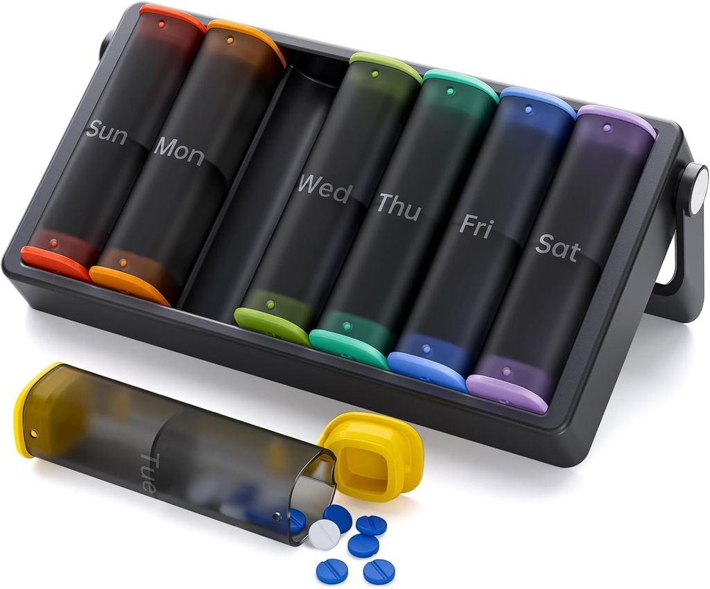 Haftalık Pill Organizer 1 Gün (Black) ve Haftalık Pill Organizer 2 Zaman Bir Gün (Translucent-Black)