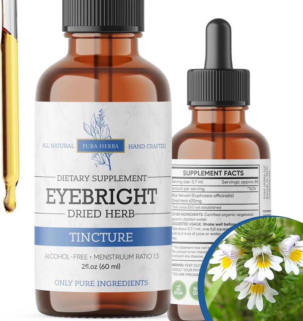 Eyebright Herb 2 Fl Oz Extract, Eyebright Oral Drops Tincture, Alkol Free, Vegan - 2 Fl Oz