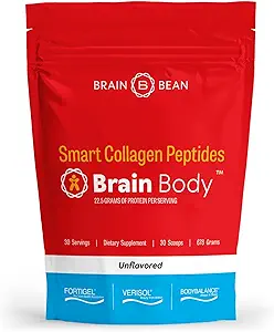 Brain Body Collage Peptides σε σκόνη - Vital Protein & Collagen συμπλήρωμα για γυναίκες & άνδρες - Hydrolyzed Τύπου I & III για τα μαλλιά, το δέρμα, τα νύχια και την κοινή υγεία - 30 Σερβίρεις - Χωρίς γεύση - 678g