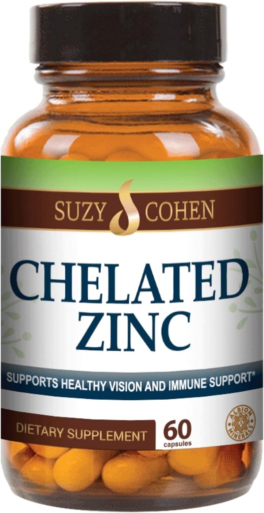Suzy Cohen Chelated çinko Supplements - 60 Capsules Stomach'ta Nazi - çinko Sağlıklı Hücre Büyüme ve DNA Formasyon - Sağlıklı Immune Fonksiyonlar ve Skin Health