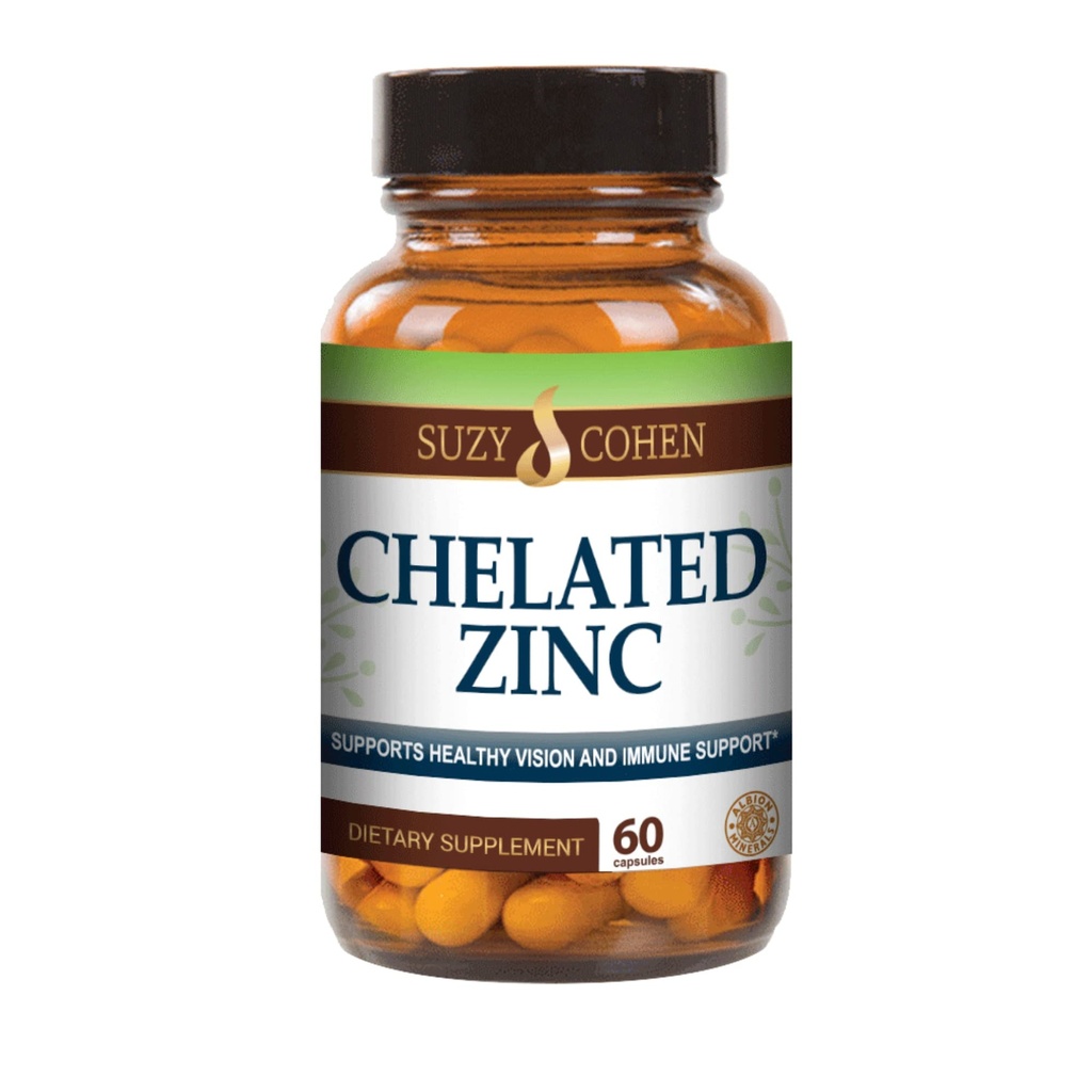 Suzy Cohen Chelated Zinc Συμπληρώματα - 60 κάψουλες Απαλό στο στομάχι - Ο ψευδάργυρος είναι για υγιή ανάπτυξη κυττάρων και DNA Σχηματισμός - Υποστηρίζει υγιή ανοσοποιητική λειτουργία και την υγεία του δέρματος