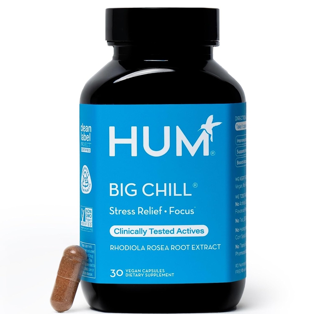 HUM Big Chill Rhodiola Rosea Supplement, Adaptogen Herbal Calm Supplement, Focus, Calming ve Adrenal Health Balance için 500 mg Rhodiola Rosea Ekstraksiyon, Gluten Free, 30 Vegan Capsules